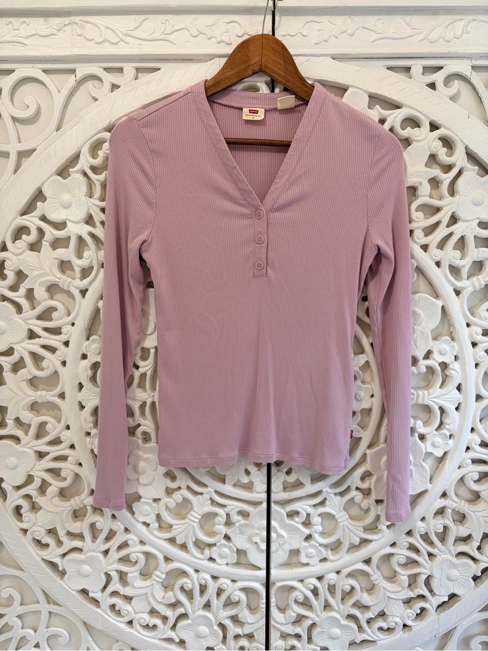 Levi’s Pink Ribbed Henley Long Sleeve Top Size M